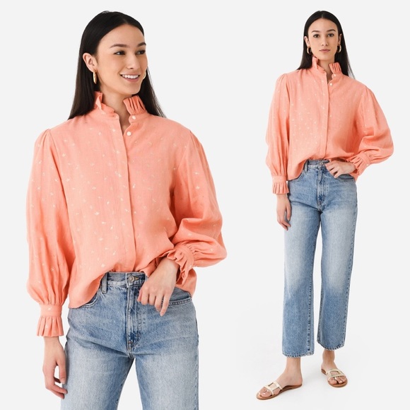 Koch Tops - Delete Koch Phoebe Top Button Shirt Ruffle Collar Metallic Blouse Small